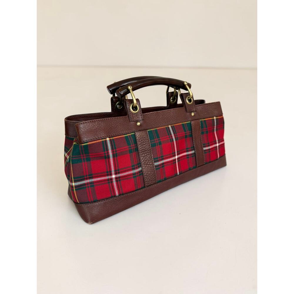 Red Burberry East West Picnic Check Bag Lucite Horn Handles - Picture 14 of 16